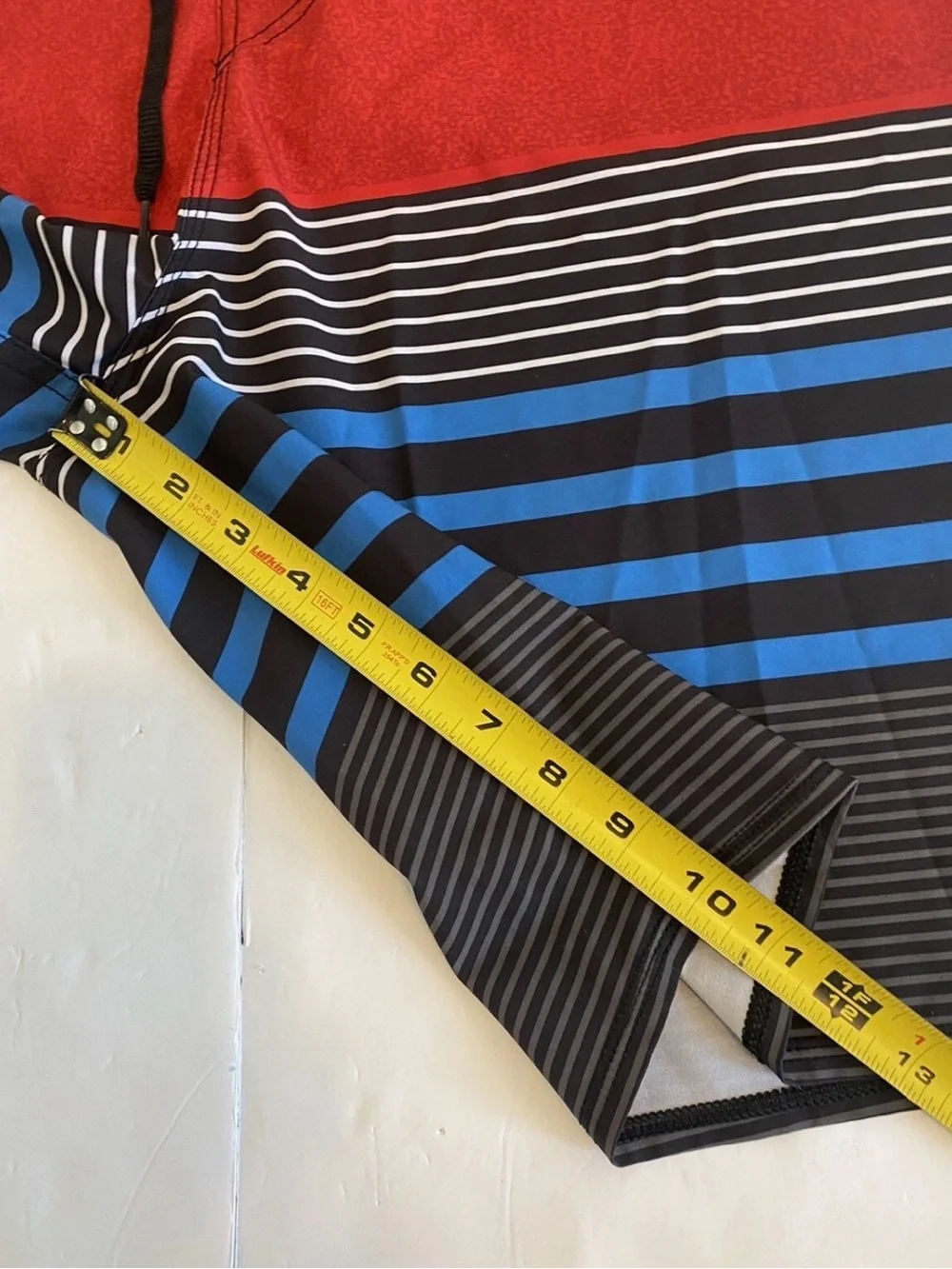 Quiksilver Red, Black and Blue Striped Board Shorts